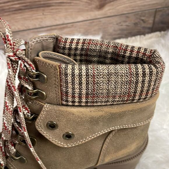 JELLYPOP Women’s Mission Hiker Lace Up Booties Chunky Heels Size 8 1/2” Tan - Picture 6 of 15